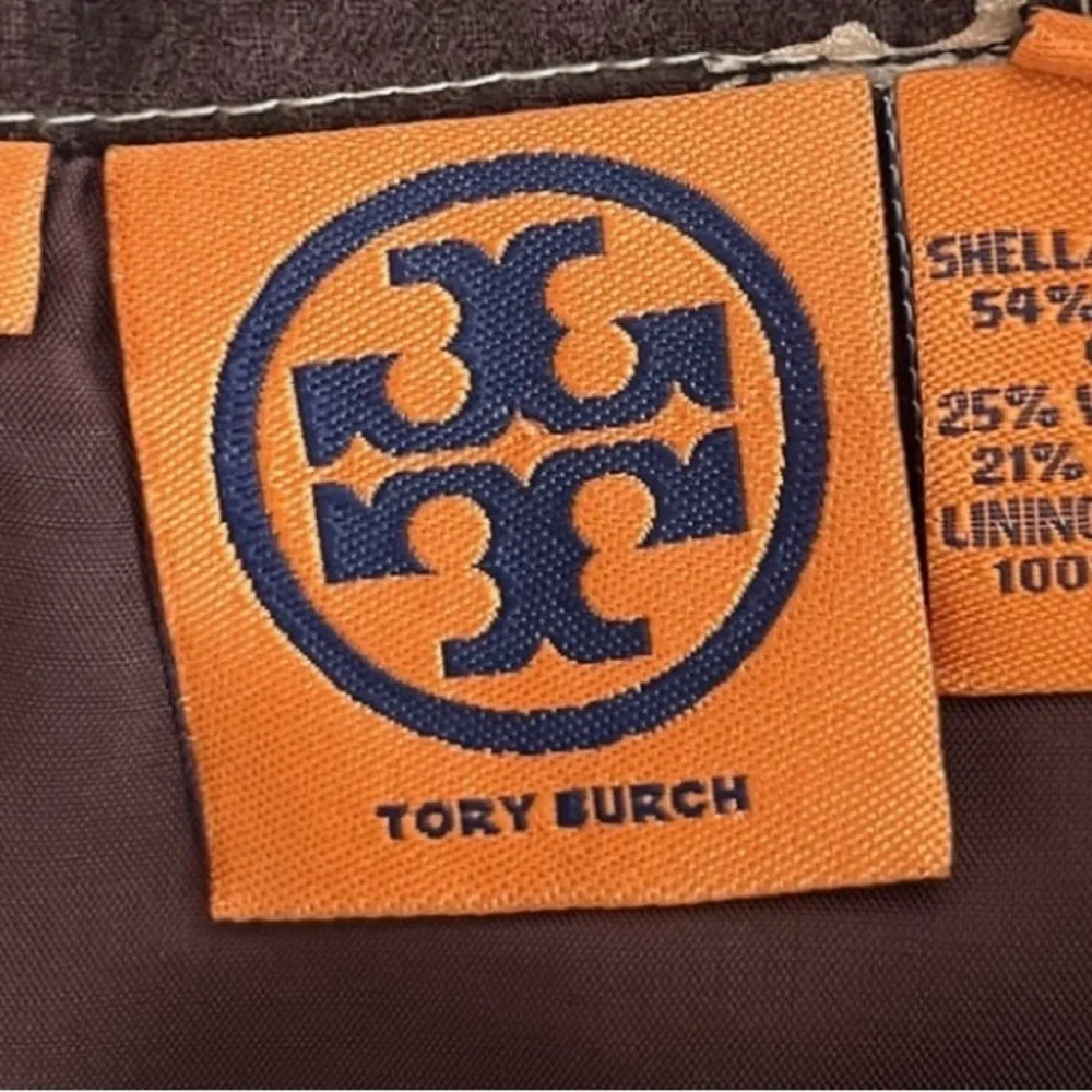 Tory Burch Skirt Size 6 A-Line @ Knee Brown & Cream Art 100% Silk Lining Pleated